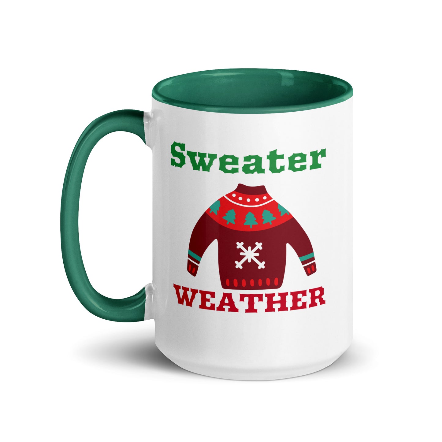 Sweater Weather Ugly Sweater Christmas Mug White Mug with Green Inside