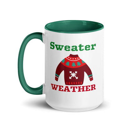 Sweater Weather Ugly Sweater Christmas Mug White Mug with Green Inside