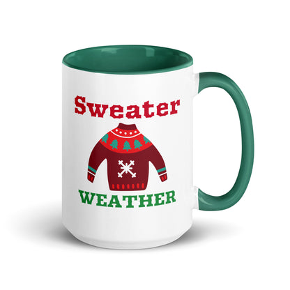 Sweater Weather Ugly Sweater Christmas Mug White Mug with Green Inside