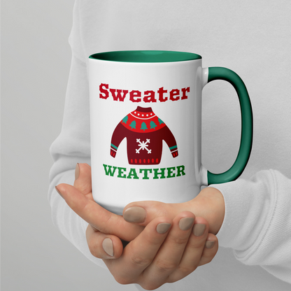 Sweater Weather Ugly Sweater Christmas Mug White Mug with Green Inside